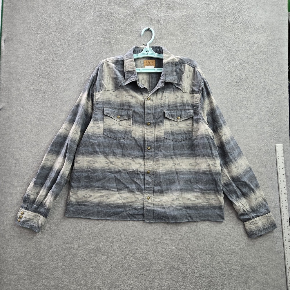 Red Head Ranch Men Button Up‎ Shirt XL Gray Geometric Western Pearl Snap Flannel